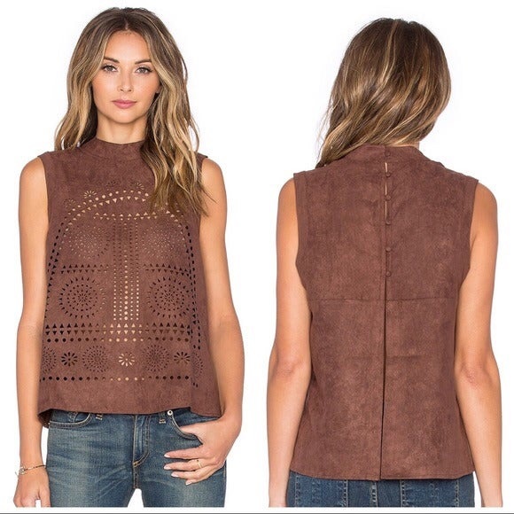 Tularosa Tops - Tularosa Elliot Laser Cut Faux Suede Tank